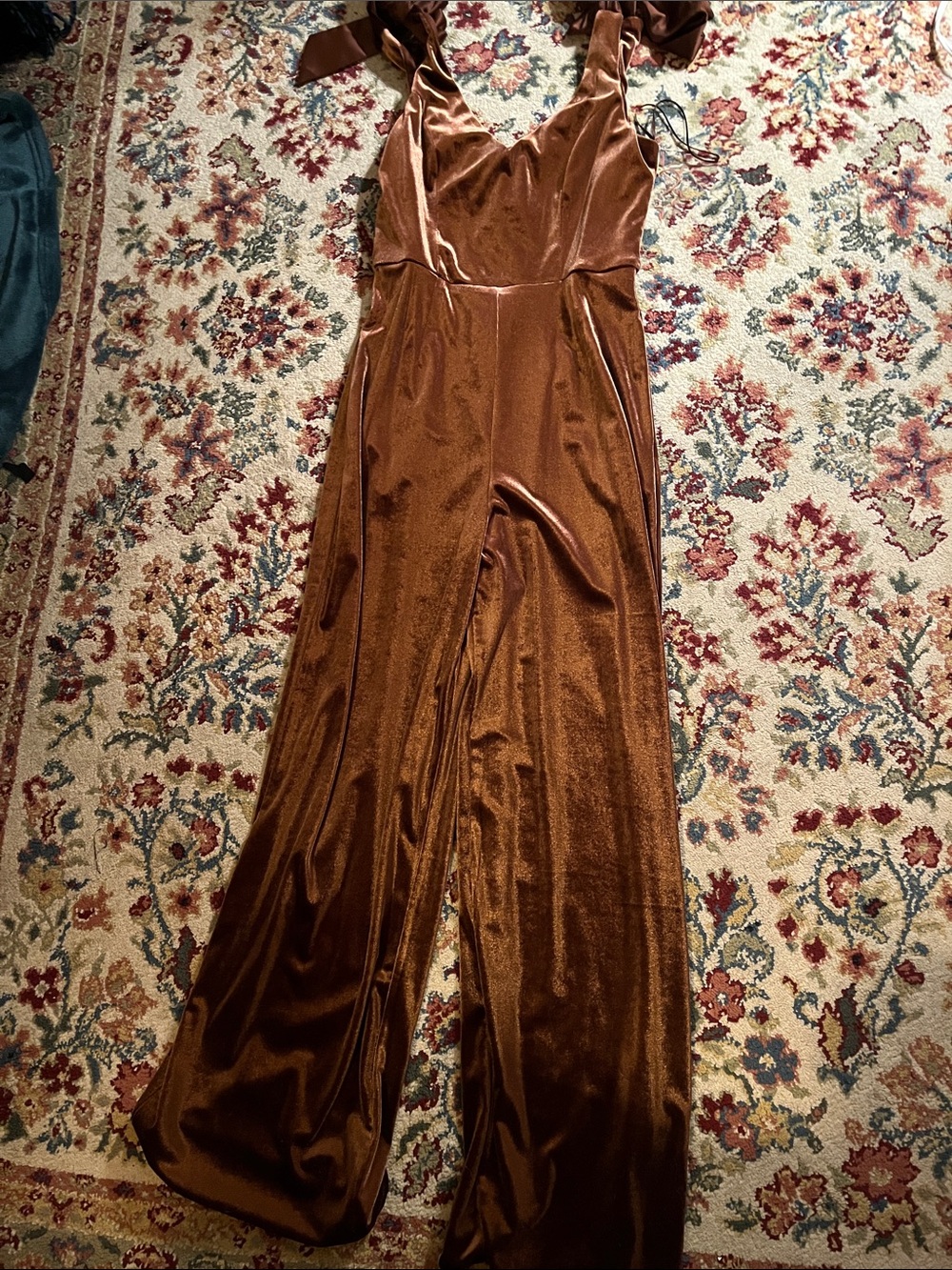 Women’s Brown Velvet Wide-Leg Jumpsuit